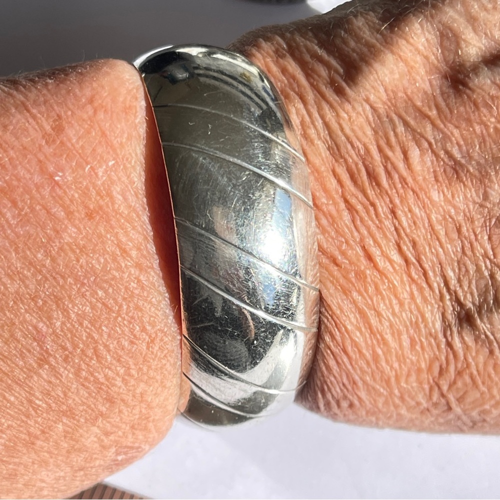 Vintage Taxco Striated Wide Cuff Bracelet 925 Sterling Silver 6” - Picture 4 of 8